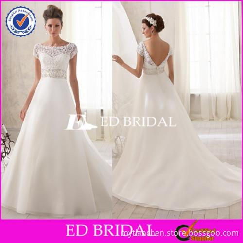 CE351 2015 Sexy A-Line Boat Neck Short Sleeve Lace Cheap Wedding Dresses